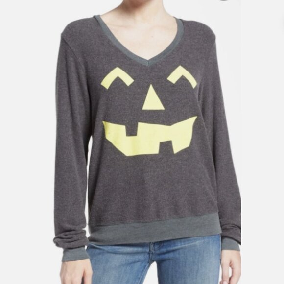 WildFox Medium Jack o Lantern Halloween Long Sleeve Top Gray Pumpkin Slub - Picture 9 of 9